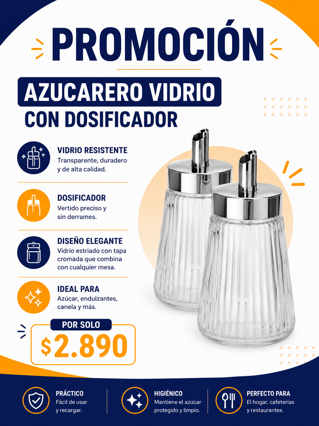 Azucarero vidrio con dosificador