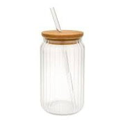 Vaso Vidrio Con Tapa Bambu Redondo 
