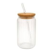 Vaso Vidrio Con Tapa Bambu Redondo 