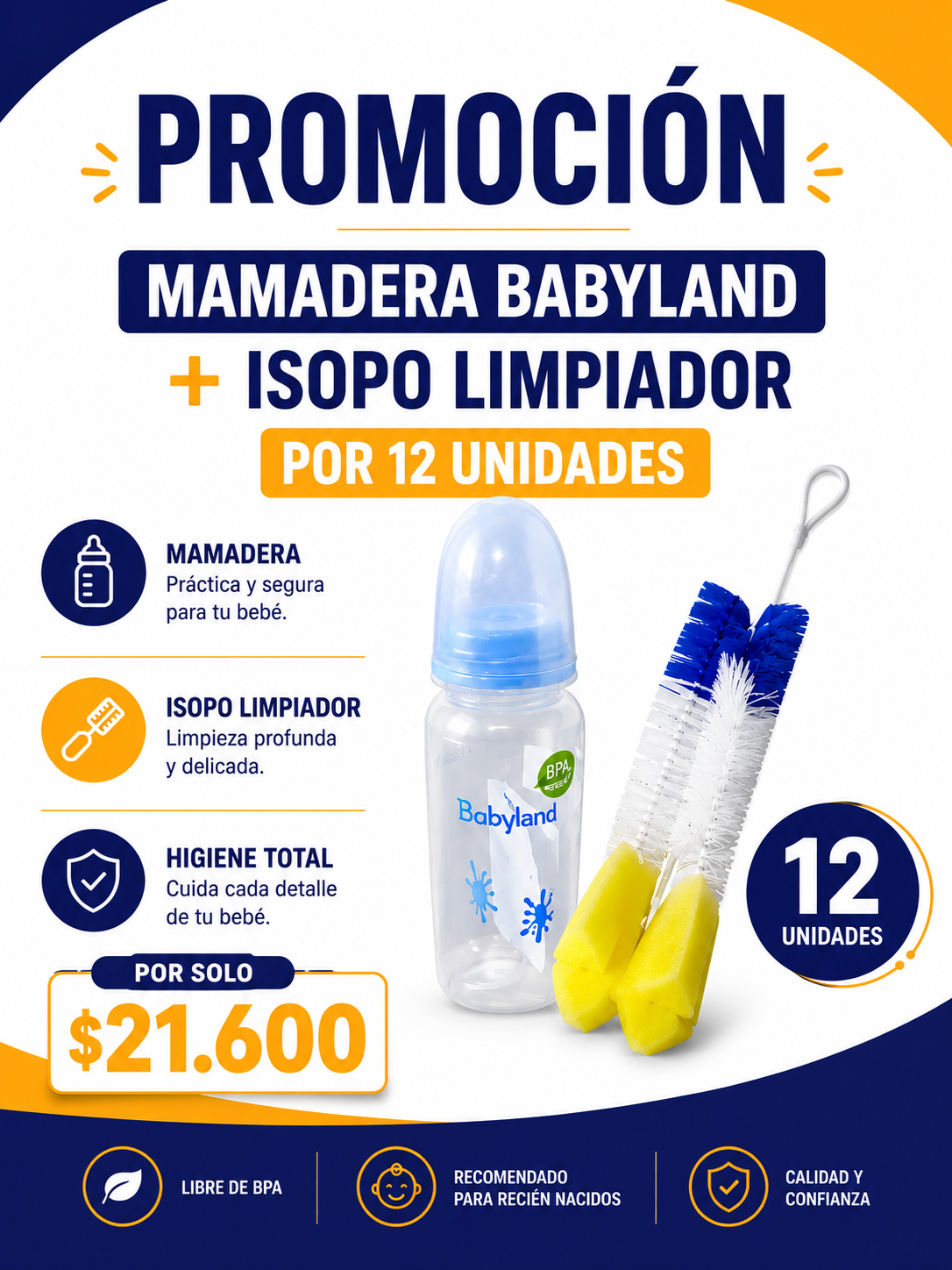 Mamadera babyland+ Isopo limpiador por 12 unidades