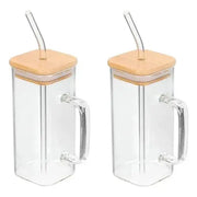 Vaso Vidrio Con Tapa Bambu cuadrado 